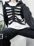 Yipinpay Women's Y2K Goth Cutout Zip-up Sweatshirt Grunge Long Sleeve Punk Harajuku Unisex Hooded Skeleton Hollow Pullovers