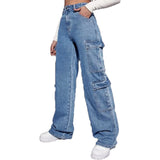 Yipinpay Best Selling Y2K Style Women's Jeans Fashion Multi Pocket Loose Denim Straight Leg Pants Casual Female Cargo Jeans XS-L