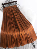 yipinpay Summer Thin Pleated Skirts Women 2023 New Stylish Luxury High Waist Korean Midi Faldas Plain Simple Swing A-line Skirt