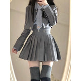 Yipinpay New Elegant 3 Piece Set Skirt Woman Stripe Shirt + High Waist Y2k Mini Skirt + Short Coat Fashion Suit Preppy Style Summer