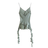 Yipinpay Ruffle Crop Top Women Asymmetric See Through Tops For Women 2023 Sleeveless Backless Top Female Summer Sexy Tops Woman