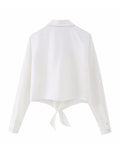 Yipinpay Fashion Women Solid Blouses Shirt 2023 New Summer Female Long Sleeve Bow Tops Turn Down Collar Single Breasted T-Shirts