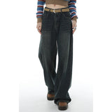 yipinpay Blue Women Jeans High Waist American Fashion Streetwear Wide Leg Jean Female Denim Trouser Straight Stripe Denim Pants