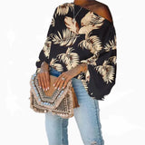 Yipinpay Women Off Shoulder Blouse Spring New Long Sleeve Office Shirts Tops Summer Fashion Boho Print Loose White Pullover Shirt