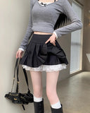 Yipinpay Pleated Skirts Women Sexy Bowknot High Waist Lace Patchwork Spring Fashion Culottes Sweet Firl Mini Skirt Casual