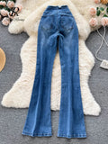 Yipinpay American Retro Women Long Jeans Drawstring Zipper Design Flare Britches Streetwear Vintage Hotsweet Ins Denim Pants
