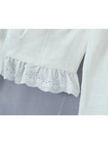 Yipinpay Sexy Women Lace Spliced White Crop Blouse Vintage Lantern Sleeve Back Bandage Backless Ladies Summer Tops