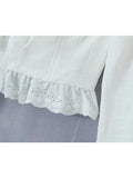 Yipinpay Sexy Women Lace Spliced White Crop Blouse Vintage Lantern Sleeve Back Bandage Backless Ladies Summer Tops