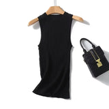Yipinpay New Women Casual Knit Tank Top Round Neck Sleeveless Tees Solid Summer Crop Top