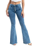 Yipinpay 2024 New High Waist Boot Cut Jeans For Women Fashion Skinny Stretch Button Raw Denim Flared Pants Slim Fit Trousers S-2XL