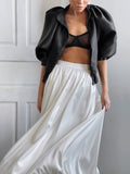 Yipinpay Spring Summer Elegant White Skirt High Waist Ball Gown Women Midi Skirts Pleated A-Line Loose Female Fashion 2023