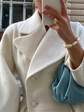 Yipinpay Spring Solid Lapel Long Coat For Women Elegant V-Neck Puff Sleeve Overcoats Female High Waist Chic Ladies Pockets Outerwear