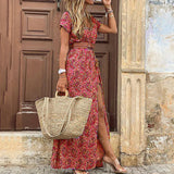 Yipinpay Dress for Women 2024 Summer Beach Bohemian Dresses Vestido Casual Robe Female Clothing Y2K Floral Skirt Elegant Maxi Dress