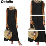 Yipinpay Linen Sleeveless Dress for Women Summer Pullover Skirt Vestidos Fashion Female Clothing Short Sleeved Loose Long Dress