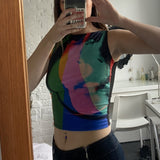 Yipinpay Women’s Crop Top Fashion Abstract Printing Vest Causal Round Neck Exposed Navel Sleeveless Tops Casual Outfits Streetwear Y2k