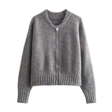 Yipinpay New Women Gray Knit Bomber Jacket Long Sleeve O Neck Female Autumn Winter Casual Coat