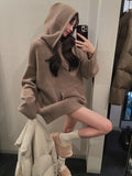 Yipinpay Autumn Winter Loose Hooded Clothing Woman Korean Fashion Knitted Sweater Casual Outwear Pure Color Elegant Pullover Chic