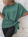 Yipinpay Casual Women's Top T Shirt 2024 Summer Solid Fashion Batwing Sleeve Shirt Tops Bow Women Pullover Blouses Female Clothing