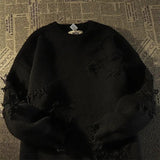 Yipinpay New Autumn and Winter Retro Hole Fringed Sweater Women Y2K Harajuku Style Street Popular Sweater Unisex Loose Plus Size Top