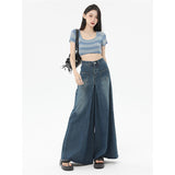 yipinpay High Waist Women Jeans Vintage American Fashion Streetwear Wide Leg Female Denim Trouser Slouchy Baggy Straight Denim Pants