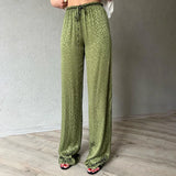 Yipinpay New Fashion Black Loose Pants Women Vintage Bandage High Waist Trousers Vintage treetwear Ice Silk Straight Pants Female