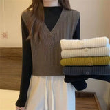 Yipinpay Knitted Vest for Women's Spring and Autumn Design Sleeveless V-neck Sweater Japanese Style Is Lazy and Retro