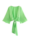 Yipinpay Green Satin Skirt Woman Knot Long Skirts For Women Fashion 2023 Summer High Waist Slit Midi Skirt Elegant Women's Skirts