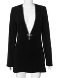 Yipinpay Glitter V-Neck Fashion Dress For Women Slim Long Sleeve Patchwork Elegant Club Night Dress Clothes Women's Mini Dress New