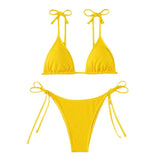 Yipinpay Fashion Sexy Yellow Solid Color Lace-Up Triangle Cup Bikini Women'S Swimsuit Backless Beach Swimsuit
