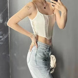 Yipinpay 2024 Women Side Cross Lacing Up Bandage Sexy Camis Tops Sleeveless Front Fishbone Ladies Slim Summer Crop Top