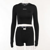 Yipinpay Letter Print 2 Two Piece Sets Tracksuit Women Matching Sets Fall Outfits 2023 Black Long Sleeve Tops And Shorts Set