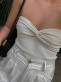 Yipinpay Knit Tube Tops Women White Strapless Corset Tops Summer Basic Backless Off Shoulder Crop Top Bustier Casual Streetwear