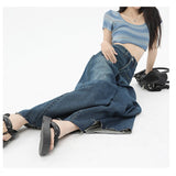 yipinpay High Waist Women Jeans Vintage American Fashion Streetwear Wide Leg Female Denim Trouser Slouchy Baggy Straight Denim Pants