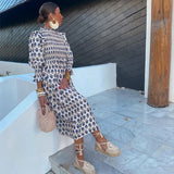 Yipinpay Printed Long Sleeve Bohemia Dress for Women 2024 Spring Summer Round Neck Beach Midi Dress Female Holiday Party Vestidos