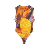 Yipinpay Tulle Black Body Woman Sleeveless Mesh Bodysuit Women Ruched See Through Bodysuit Lingerie Sexy Summer Tops For Women