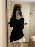 Yipinpay Quality Outfits 2 Piece Skirt Set Slash Neck Luxury Long Sleeved Top + Elastic Waist A-Line Skirt Coquette Autumn Winter