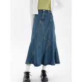 yipinpay Summer Vintage Blue Women Denim Trumpet Skirt Streetwear Style Casual Irregular High Waist Ladies Long Mermaid Jean Skirt