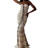 Yipinpay Women Bandage Long Dress Evening Party Summer Clothes 2023 Sling Sleeveless Low Cut Ruched Contrast Color Tie Up Dress Sexy Club