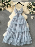 Yipinpay Senior Evening Party Dress Strap Sweet Edible Tree Fungus Sleeveless Fashion Large Swing Mesh Birthday Cake Dress