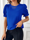 Yipinpay Women's Blouses Top 2024 Summer New Fashion Red O Neck Lantern Short Sleeve Streetwear Casual Black Shirts For Women Clothing