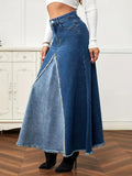 Yipinpay Autumn New Women's Denim Long Skirt Fashion Loose Spliced Denim Swing Skirt Female Casual Clothes XS-L Drop Shipping