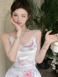Yipinpay Sexy Dresses Women Floral Printed Swinging Collar French Style Chic Summer Elegant Sweet Dress Ladies Backless Vintage