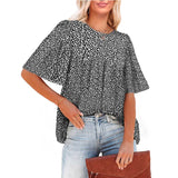 Yipinpay Women's Flower Shirt Top Fashion Summer O-Neck Blouse Short Sleeve Shirts Elegant Casual Loose Tops Blouses For Women Clothing