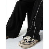 yipinpay Women Black Sweatpants Loose Zipper High Waist Vintage Baggy Pants American Fashion Female Bottoms Straight Wide Leg Trouser
