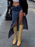 Yipinpay Waist Sexy High Split Denim Skirts Women Midi Slim Micro Long Skirt y2k Retro Blue 2023 Summer Presale Streetwear