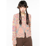 yipinpay Women Pink Cardigan Sweater Outerwear Short Fashion Vintage Leisure Lazy Wind Winter Thicken Warm Long Sleeve Knitting Coat