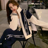 Yipinpay Casual Loose Trousers Y2k Tracksuit Women 2 Piece Set Wide Leg Pant Zipper Sweatshirts Letter Jacket Stand Coat