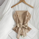 Yipinpay Chain Blouses Slim Sexy Irregular Waist Strap Tanks & Camis Belt Blusas Mujer De Moda 2023 Shirts for Women White Top