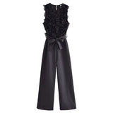 Yipinpay Ruffle Black Jumpsuit Women Elegant Long Jumpsuits Woman 2023 Sleeveless Party Summer Woman Jumpsuit New Women's Overalls