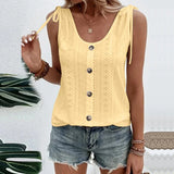 Yipinpay Womens Button Strappy Solid Casual Tank Ladies Summer Loose Beach Sexy Vest Tops 2024